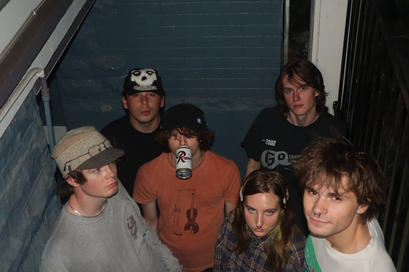 six members of eulalia in a stairwell