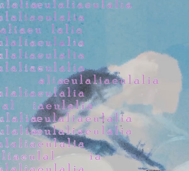 neon blue picture of evan drumming with pink eulalia text